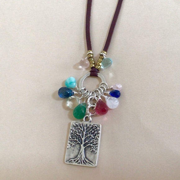 Gemstone Sundance Charm Necklace leather cord - Picture 1 of 7